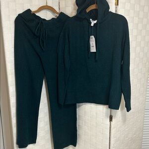 Time and Tru Dark Green Hooded Knit Jogger Set